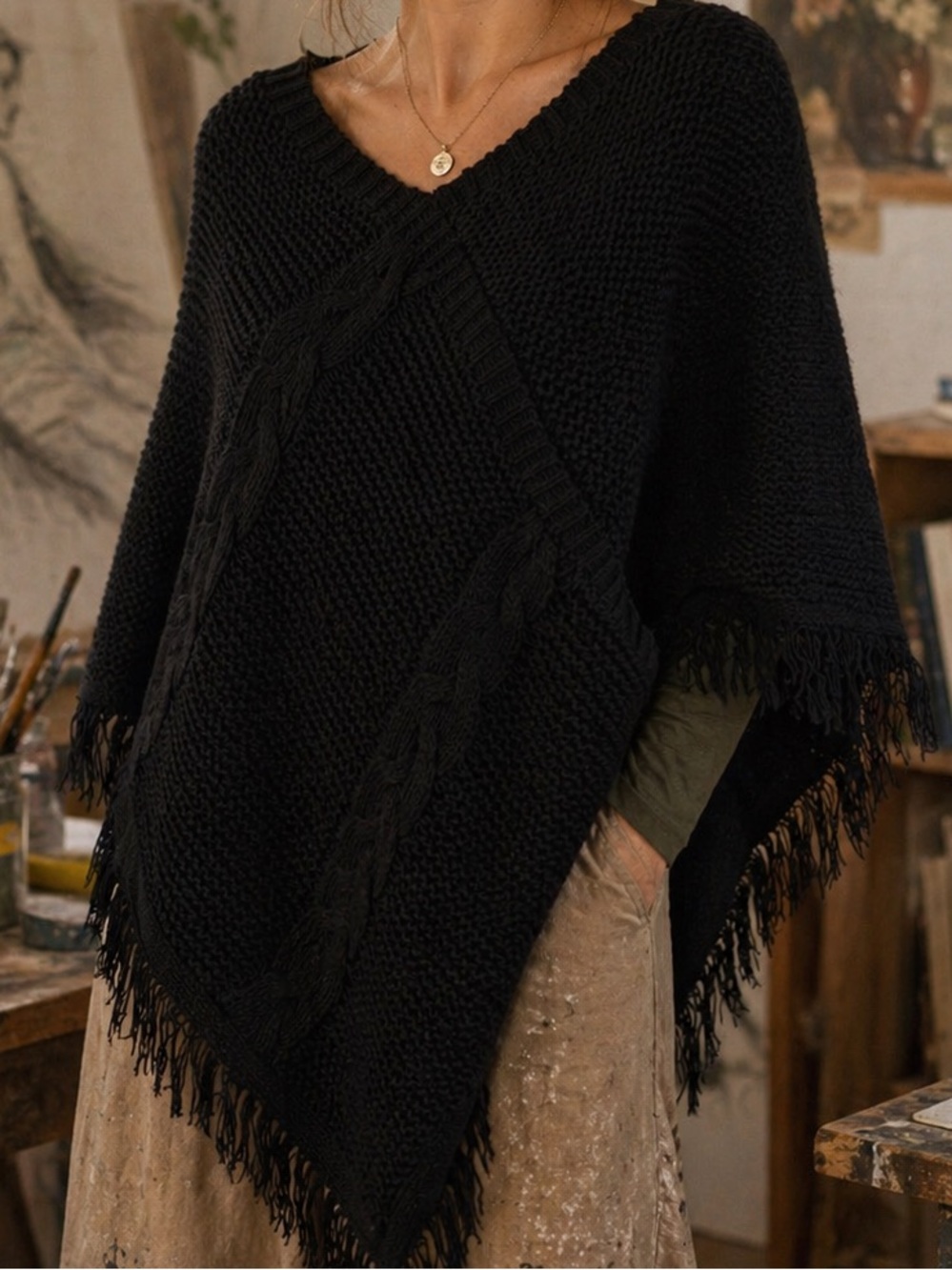 Cotton Emporium USA Made Fringe Poncho